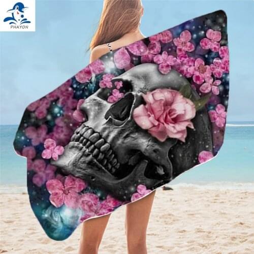 PHAYON Skeleton Skull Bath Towel Bathroom Microfiber Flowers Beach Towel Adult Soft Yoga Mat 75x150cm Swimming Sport Towels