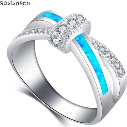 ROLILASON So Shining Zircon Office Style Blue Fire Opal Silver Fashion Jewelry Rings USA Size #5#6#7#8#9#10#11#12 OR875