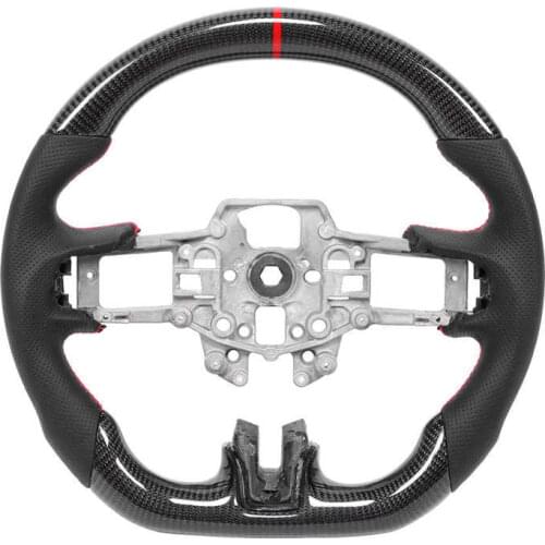 Steering Wheel Nappa Perforated Leather Red Stitching Fit for Ford Mustang EcoBoost/GT 15 2016 2017 Carbon Fiber Auto Accessory
