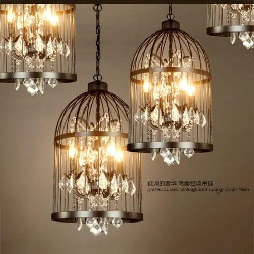 Rural Crystal Chandelier Ceiling Fixture LED Droplight Dining Room Cage Lamp New