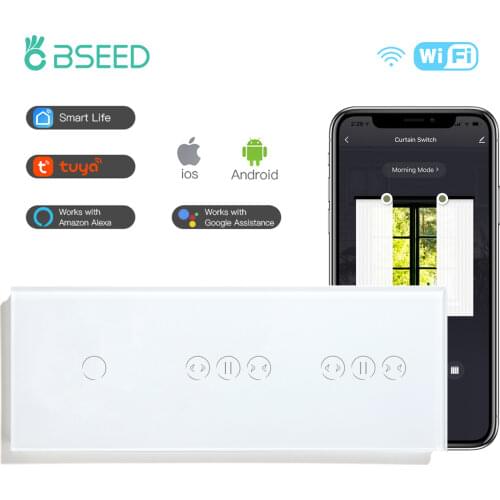 BSEED 1/2/3Gang Wifi Touch Light Switch With Double Smart Curtain Switch Touch Screen Wireless Control Smart Life Tuya App