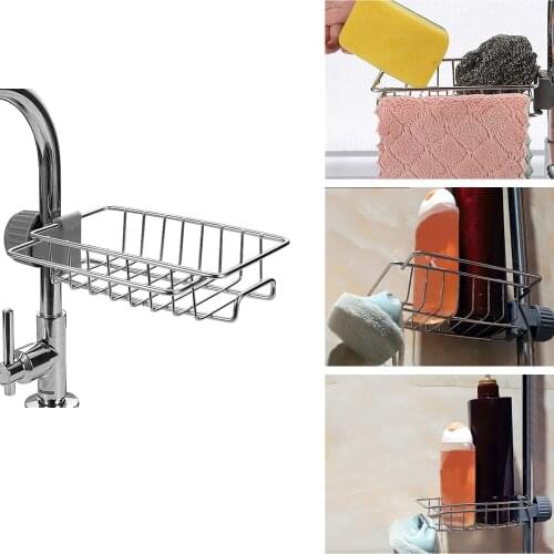 Stainless Steel Faucet Storage Racks Adjustable Sink Rag Sponge Draining Rack Kitchen Bathroom Soap Storage Holders Shelves