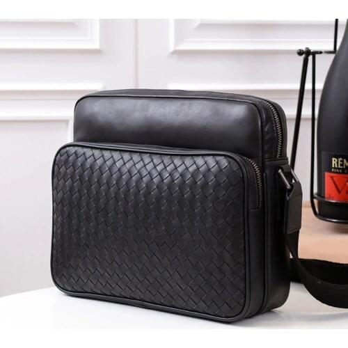 Fashion Men Cowskin Genuine Leather Woven Shoulder Bags Male High Quality Luxury Business Cowhide Designer Handbag Crossbody Bag
