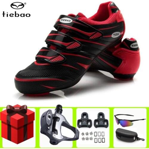 TIEBAO Women Road Cycling Shoes Add Pedal Set Triathlon Red Professional Bike Bicycle Self Lock Racing Athletic Sneakers Men