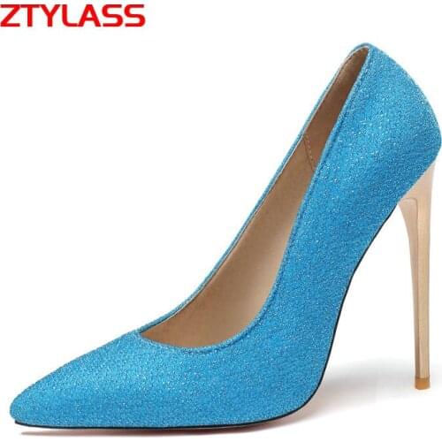 Sequined Women Shoes Pumps Fashion Pointed Toe Super High Heels Slip On Lazy Shoes Wedding Party Lady Shoes