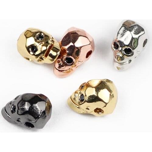 UPGFNK 4pcs Black zircon Skull Pendants Copper Spacer beads Charms Loose beads for Jewelry making bracelet Necklace DIY Findings