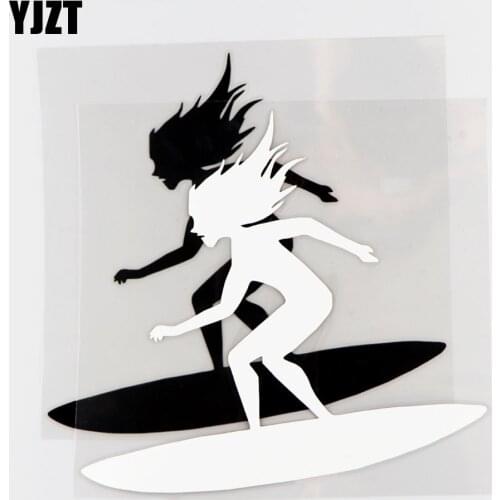 YJZT 18.3×17.2CM Surf Girl Pattern Fashion Decoration Car Sticker Creative Vinyl Decal Black/Silver 20A-0020