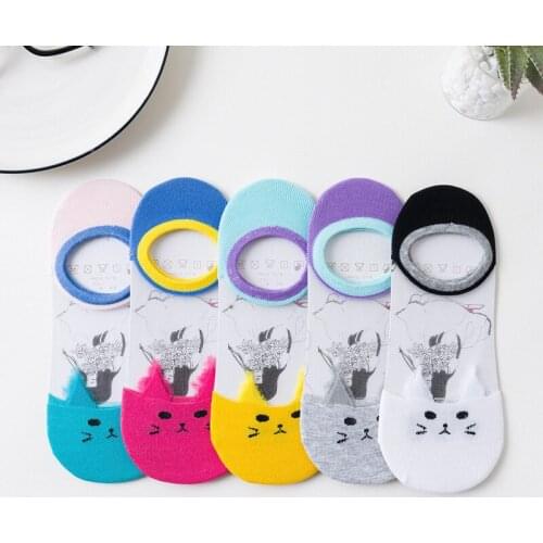 Women Socks Silk Lace Transparent Socks Womens Mesh Sox Summer Ankle Cat print Cartoon Sexy Socks Kawaii Cute Sheer Hosiery Sox