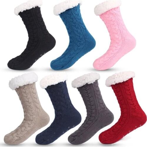 Ladies Winter Autumn AntiSlipper Socks Knitting Warm Solid Fleece Lined Non Slip Chunky Slipper Ladies Socks
