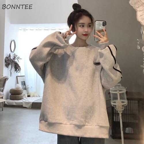 Oversized Hoodies Womens Thickening Plus Velvet Around Neck Patchwork Harajuku Preppy Style Ulzzang Loose Female Chic Pullovers