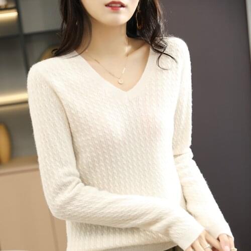 Cashmere sweater womens fall/winter 2021 new V-neck long-sleeved loose large size pure wool pullover knit bottoming shirt