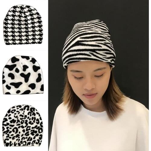 Unisex Winter Soft Fashion Hats Warm Knitted Zebra Cow Leopard Printed Beanie Hat Cap Hip Hop hats Skiing Hats Outdoor Sport