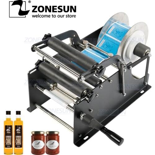 ZONESUN Simple Manual Beer Cans Water Wine Glass Adhesive Sticker Labeler Applicator Plastic Round Bottle Iabeling Machine