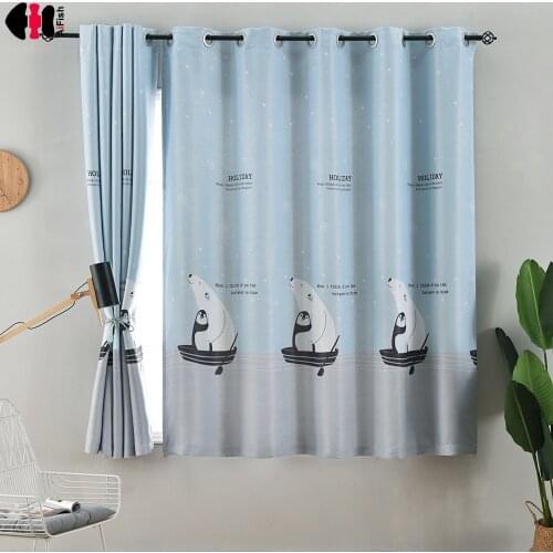 1 PCS W100xL200cm Polar Bear Printed Curtains For Kids Boy Semi-shading Nordic Style Small Window Treatment PC017C