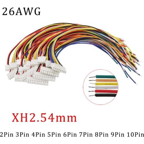 10Pcs JST XH2.54mm 2-10Pin Connector Pitch 2.54mm 26AWG 2P 3P 4P 5P 6P 7P 8P 9P 10P JST XH2.54 Male Plug With 30cm Cable Adapter