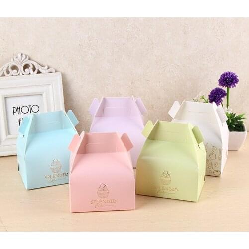 10pcs/lot Candy Color Cupcake Package Box With Handle Wedding Favors Bags Gift Box Guests Supplies Decoration Festival Paper Box