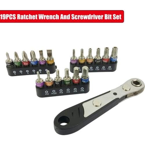 19pcs Red/blue Wrench Socket Set Mini Rachet Spanner Screw Driver Bit Kit