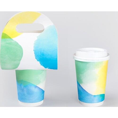 25pcs Net red disposable coffee cup 16oz 500ml double layer paper hot drinks paper cups colorful light blue drinking cup and lid
