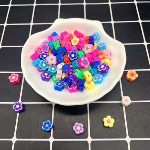 30pcs 10mm Flowers Face Beads Polymer Clay Spacer Loose Beads For Jewelry Making DIY Handmade Jewelry Crafts#12