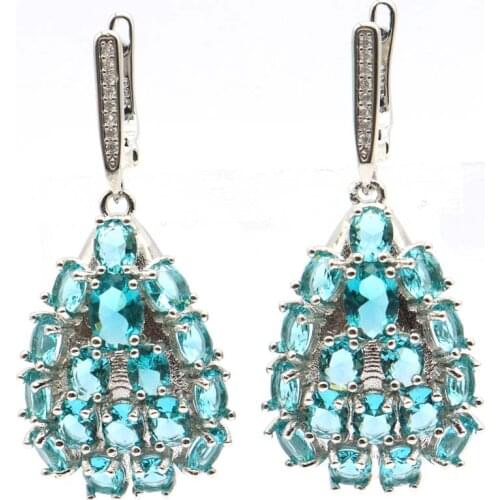 35x18mm New Designed Created Pink Kunzite White Cubic Zircon For Sister Dating Silver Earrings Wholesale Drop Shipping