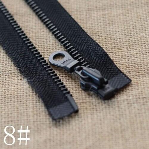 8. Black bronze, single end, open tail, black belt, YKK metal zipper, garment, cardigan, front front