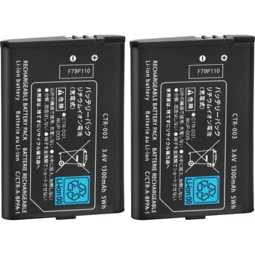 2PCS High Quality CTR-003 1300mAh 3.6V Rechargeable Battery Pack Replacement for Nintendo 3DS