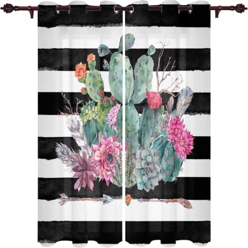 Watercolor Stripes Cactus Modern Curtains for Living Room Luxury Window Treatments Bedroom Kitchen Curtains Drapes