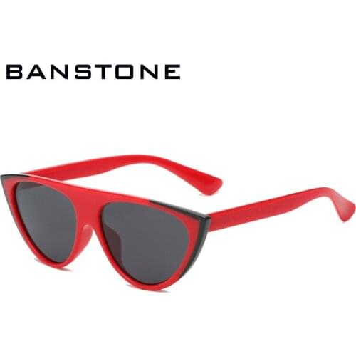 BANTONE Women Cat Eye Sunglasses Vintage Brand Design Sexy Oversize Frame Flat Top Plastic Lenses UV400 Protection Eyewear