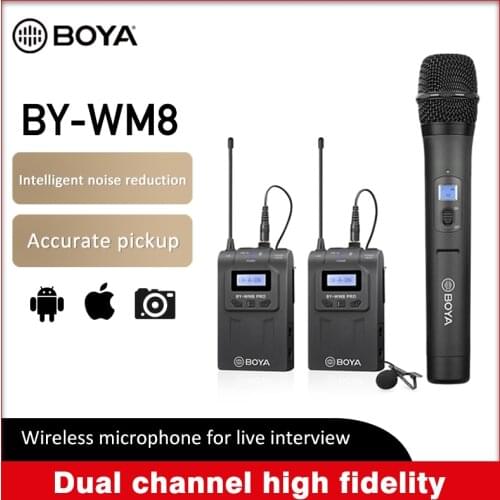 BOYA BY-WM8 Pro UHF Condenser Wireless Mic Microphone Audio Video Recorder Receiver Lavalier Microphone for Canon Sony Camera