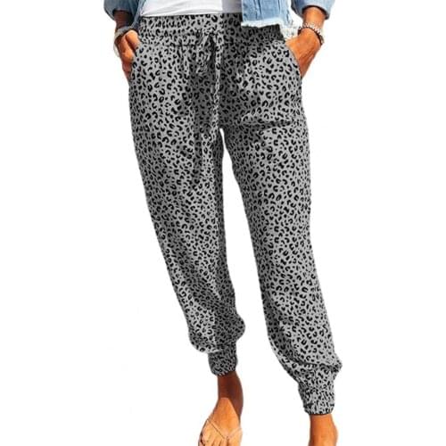Autumn Women Casual Pants Leopard Print Drawstring Trousers 4 Colors Elastic Waist Harem Pants Daily Wear