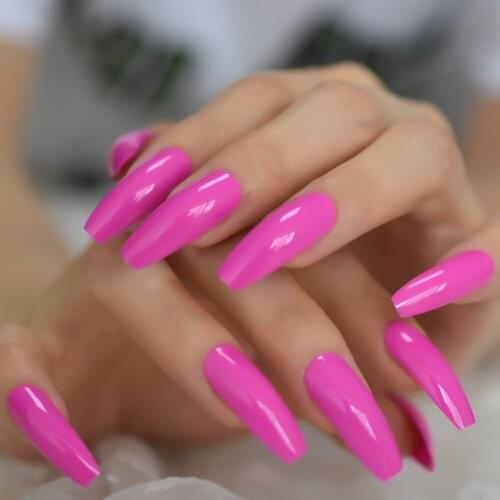 Smoth Glossy Plain Shiny Dark Pink Nails Press on False Nails Extra Long Coffin Ballerina Fingersnails Free Adhesive Tapes