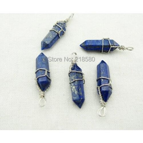 H-SP115 Wire Wrapped Lapis Point Pendant Silver