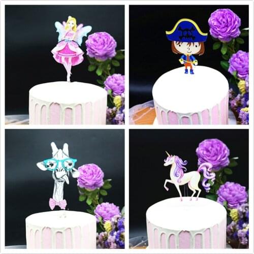 Ins 3D Color Princess Pirate birthday Cake Toppers Acrylic Unicorn Wedding Party cake Decorations for baby shower Cupcake Topper