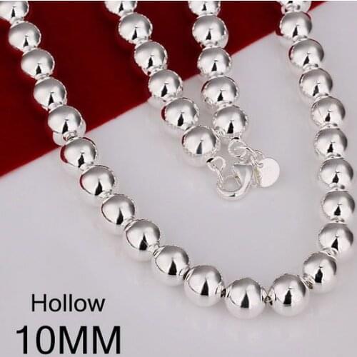 N097-2 925 Hot Selling silver Necklace, 925 silver Pendant fashion jewelry 10mm Bean Necklace-Hollow N /aglaixsa agpaixwa