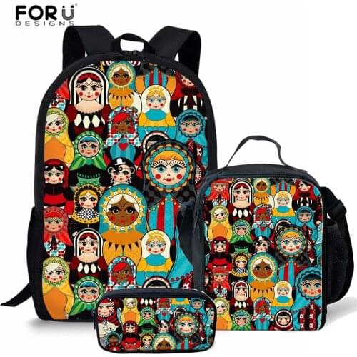 FORUDESIGNS Pretty Stylish School Bags Russian Matryoshka Print Bookbag Student Backpacks 3Pcs/Set Mochila Escolar Dropshipping