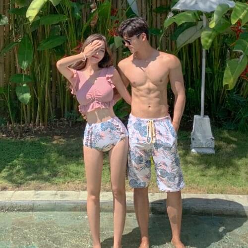 2021 Korea Female Bathing Swim Suits New Summer Couple Swimsuit Bikini Set Women Swimwear Pink Floral BeachWear Fashion Woman