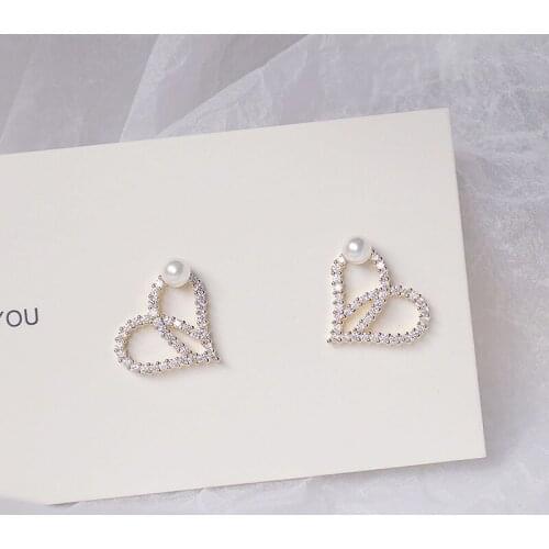 Cute Micro Inlaid Zirconia Hollow Heart Women Earring Shining CZ Temperament Stud Earrings Accessories Pendant Jewelry for Girl