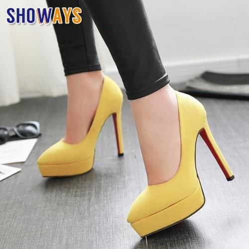 Fashion Women Platform Pumps 13cm High Spike Heel Pointed Toe Blue Red Flock Casual Party Office Lady Sexy Slip-on Thin Stiletto
