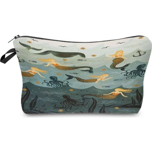 Fashion Printed Mermaid Cosmetics Organizer Bag Pretty Storage Bag Portable Womens Makeup Bag Waterproof Female Makeup Bag
