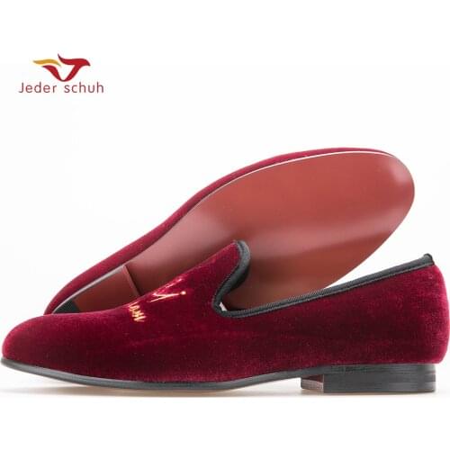 Men Loafers Velvet Men Shoes Wedding And Party Shoes Men Flats Crown Handmade Embroidery Logo Us 6-14 Free Shipping