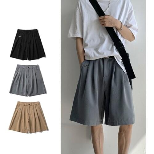 Men Shorts Solid Chic All-match Summer Thin Baggy Straight Ins Casual Trousers for Male Harajuku Simple Popular Men Clothing