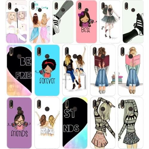 263H Girls Brunette Blonde Best Friends BFF Matching Soft Silicone Tpu Cover Case for huawei p 20 lite pro y6 2017 mate 10 lite