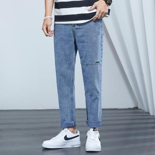 2021 Spring New Men Straight Cropped Jeans Fashion Loose Male Denim Pants Student Ankle-Length Pants Mens casual Trousers