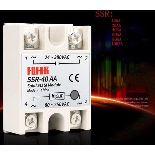 10A 25A 40A 60A AC-AC Single Phase Solid State Relay AC SSR SSR-10AA SSR-25AA SSR-40AA SSR-60AA 80-250VAC 220V TO 24-380V AC