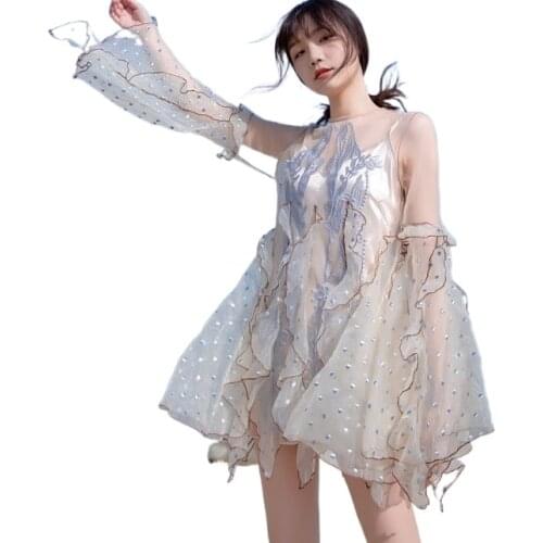 Two Pieces Dresses Women Embroidery Lace Mini Dress Women Party Dress French Dress Women