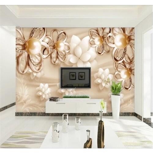 Custom wallpaper golden pearl flower high-end luxury jewelry background wall-high-end waterproof material