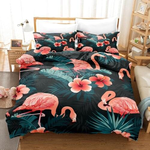Simple Bedding Sets 3D Duvet Quilt Cover Set Comforter Bed Linen Pillowcase King Queen Full Double Flamingo 220X240cm Size