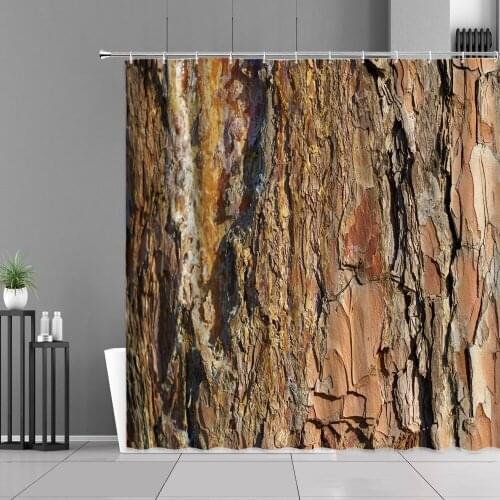 Retro Wooden Bark Shower Curtains Old Door Wood Grain Print Waterproof Bathroom Curtain Screen Home Decor Wall Cloth With Hooks