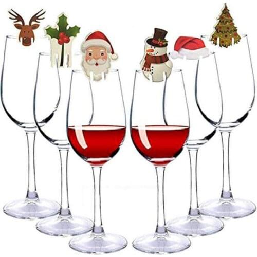 Christmas Red Wine Glass Cards Xmas Party Dinner Ornaments 10pcs Wine Bottle Cover Hangings Props Goblet Cups Lovely Flags SN