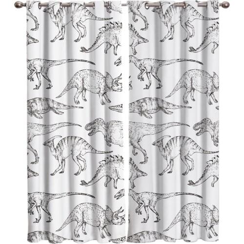 Hand Draw A Dinosaur Room Curtains Window Outdoor Kitchen Indoor Fabric Decor Curtain Panels With Grommets Window Curtain Panels